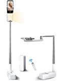 Woumlaiy Selfie Stand with 360° Rotates Phone Holder, Foldable/Rechargeable/Wireless/Overhead Recording with 1000mah Battery for Live Stream/Make up/YouTube/Tiktok/Vlog, 7 Brightness LED Light(White)