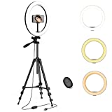 12.2' Ring Light with 54'' Extendable Tripod Stand & 2 Cellphone Holders for Live Stream/Makeup/YouTube Video, Dimmable LED Beauty Selfie Ringlight for TikTok Photography, Color Temperature 3000-6000K