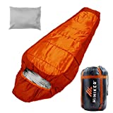 HiHiker Mummy Bag + Travel Pillow w/Compact Compression Sack – 4 Season Sleeping Bag for Adults & Kids – Lightweight Warm and Washable, for Hiking Traveling & Outdoor Activities (Orange)