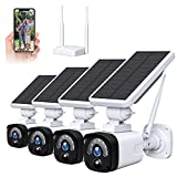 Solar Security Camera System Outdoor Wireless WiFi 4 Pack, 3MP Solar Powered Security Camera (Include Base Station & 4 Solar Cameras), 2-Way Audio, Night Vision, PIR Motion Detection, IP65 Waterproof