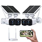 Wireless Solar Security Camera Outdoor, WiFi Security Camera System for Home Security with Base Station and 4 Cameras, 3MP Night Vision and PIR Motion Detection Alarm, 2-Way Audio, IP65 Waterproof
