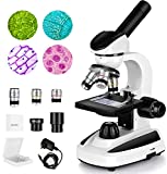 Upgraded Microscope for Adults, Students & Kids 40X-1000X, Chargable Compound Monocular Microscope with Microscope Slides Set, Led Light Microscope