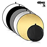 Godox 43”/110cm Light Reflector Diffuser,5-in-1 Portable Collapsible Round Multi Disc with Holder Clip & Bag for Studio Shooting,Video Location,Portrait Photography-Gold,Silver,White,Black,Translucent