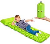 Kids Inflatable Sleeping Pad for Camping and Sleepovers with Pillow - Air Mattress for Camping, Backpacking & Travel, Thick Toddler Cot Sleeping Mat, Fast Inflating Camping Mattress Bed (Green)