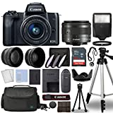 Canon EOS M50 Mark II Mirrorless Digital Camera Body Black with Canon EF-M 15-45mm f/3.5-6.3 STM Lens 3 Lens Kit with Complete Accessory Bundle + 64GB + Flash + Case/Bag & More - International Model