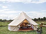 Outdoor Glamping Safari Tent Luxury Cotton Canvas 3M/4M/5M/6M Yurt Bell Tent for Family Camping (Beige Canvas, 4M Bell Tent)