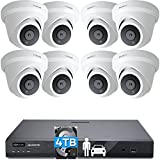 ONWOTE 4K 16 Channel Smart AI PoE IP Security Camera System 4TB, Human-Vechile-Detection, 16CH H.265+ 8MP NVR, (8) 4K Wired Outdoor PoE Cameras, 2 Storage Bays, 16-CH Synchronous Playback