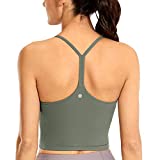CRZ YOGA Womens Y Back Longline Sports Bra - Racerback Spaghetti Straps Padded Workout Crop Tank Tops with Built in Bra Grey Sage X-Large