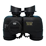 7x50 HD Waterproof Military Marine Binoculars w/Internal Rangefinder & Compass for Water Sports,Hunting,Bird Watching,Boating and More(Black)