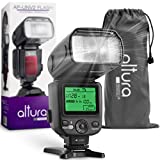 Camera Flash W/LCD Display for DSLR & Mirrorless Cameras, External Flash Featuring a Standard Hot Flash Shoe, Universal Camera Flash for Canon, Sony, Nikon, Panasonic and Other Cameras with Pouch