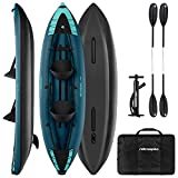 Retrospec Coaster 2 Person Inflatable Kayak - Portable 600-Denier Ripstop Polyester Blow up Kayak - Includes Double-Sided Paddle, Hand Pump & Carrying Bag - Ocean Blue
