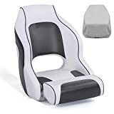 NORTHCAPTAIN M1 Sport Flip Up Boat Seat Captain Bucket Seat with Boat Seat Cover,White/Grey