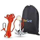 BeGrit Small Boat Anchor Kit Folding Grapnel Anchor Carbon Steel for Canoe Jet Ski SUP & Paddle Board 1.5 lb with 32.8 ft Anchor Tow Rope Carrying Bag