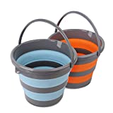 2 Pack Collapsible Plastic Bucket with 2.6 Gallon (10L) Each, Foldable Round Tub for House Cleaning, Space Saving Outdoor Waterpot for Garden or Camping, Portable Fishing Water Pail (Blue & Orange)