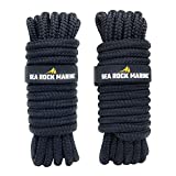 Sea Rock Marine 15' x 3/8' Premium Double Braided Nylon Dock Lines (2 Pack) with 12” Eyelet & Dock Line Ties - Dock Lines for Boats, Marine Rope, Boat Accessories - Black