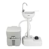 VINGLI Upgraded Portable Sink and Toilet Combo| Self-contained 5 Gal Hand Washing Station & 5.3 Gal Flushing Toilet, Perfect for Camping/ RV/ Boat/ Road Tripper/ Camper, Detachable & Lightweight