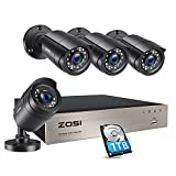 ZOSI 8CH 1080P Home Security Cameras System with 1TB Hard Drive,H.265+ 8 Channel 5MP Lite CCTV DVR and (4) x1080P Indoor Outdoor Surveillance Cameras with Night Vision, Motion Alert,Remote Access