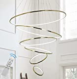 Akeelighting Modern Led Chandelier 6 Ring Gold Chandeliers Dimmable Luxury Large Contemporary Ceiling Pendant Light Fixtures for High Ceiling Living Room Foyer 47.2 inch
