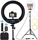 18 inch LED Ring Light with Tripod Stand Dimmable Makeup Selfie Ring Light for Studio Portrait YouTube Vlog Video Shooting with Carrying Bag and Remote Controller, CRI 90