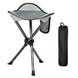 PORTAL Folding Camping Stools Portable Foldable Retractable Tripod Seat for Hiking Hunting Walking Fishing Travel Outdoors with Carry Bag Side Pockets Sturdy Steel Legs Support Up to 225 LBS, Grey