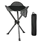 PORTAL Folding Camping Stools Portable Foldable Retractable Tripod Seat for Hiking Hunting Walking Fishing Travel Outdoors with Carry Bag Side Pockets Sturdy Steel Legs Support Up to 225 LBS, Black