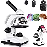 40X-1000X Microscopes for Students Kids Adults, Cordless Biological Compound Monocular Microscopes with Microscope Slides Set, Phone Adapter, Dual LED Illumination Power Optical Glass Lenses