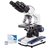 AmScope 40X-2500X LED Lab Binocular Compound Microscope with 3D-Stage with 50pc Blank Slides