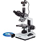 AmScope T490A-5M Digital Compound Trinocular Microscope, WF10x and WF16x Eyepieces, 40X-1600X Magnification, Brightfield, Halogen Illumination, Abbe Condenser, Double-Layer Mechanical Stage, Sliding Head, High-Resolution Optics, Includes 5MP Camera with Reduction Lens and Software