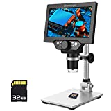 PalliPartners LCD Digital Microscope,7 inch 1X-1200X Magnification Zoom HD 1080P 12 Megapixels Compound 3000 mAh Battery USB Microscope 8 Adjustable LED Light Video Camera Microscope with 32G TF Card