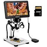 TOMLOV DM9 7' LCD Digital Microscope 1200X, 1080P Video Microscope with Metal Stand, 12MP Ultra-Precise Focusing, LED Fill Lights, PC View, Windows/Mac OS Compatible, with SD Card, Model- DM9