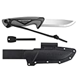 Extremus Camping Knife, Fixed Blade Outdoor Knife with 7CR17 Stainless Steel Blade, 3.5-Inch, Hunting Knife with Firestarter, TPR Molded Non-Slip Handle, Molded Safety Sheath, Paracode Lanyard