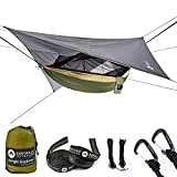 Easthills Outdoors Jungle Explorer 118' x 79' Double Camping Hammock Lightweight Ripstop Parachute Nylon 2 Person Hammocks with Removable Bug Net, Tree Straps and Tarp Khaki