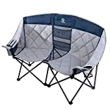 Coastrail Outdoor Double Camping Premium Comfort Portable Love Lawn Chairs Folding for Two with Padded Seat and Pockets, Heavy Duty for Adults, Blue & Grey