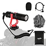 Moukey Video Microphone, Camera Microphone with Shock Mount, Windshield, Foam Cover & Bag, Professional Vlogging Kit for iPhone, Android Smartphone, DSLR Camera & Camcorder, Battery-Free Shotgun Mic