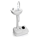 SereneLife Portable Camping Sink w/ Towel Holder & Soap Dispenser - 19L Water Capacity Hand Wash Basin Stand w/ Rolling Wheels - For Outdoor Events, Gatherings, Worksite & Camping - SLCASN18,White