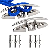 SHENGHUISS 2 Pcs 5 Inch Boat Flip Up Folding Cleat Stainless Steel 316 Deck Flush Dock Mount Cleat Mooring Rope Cleat w/Fasteners