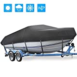 Boat Cover, Heavy Duty Waterproof Trailerable Boat Cover, 17-19ft UV Resistant Marine Grade Outboard Cover Compatible for Bass Boat, Fits Bayliner Tri-Hull V-Hull Fishing Runabout Boat, Black