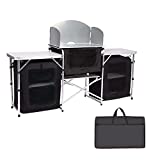 PETKABOO Portable Camping Kitchen Table with 3 Storage Organizer. Outdoor Camp Kitchen, Outdoor Folding Camping Table for BBQ, Party and Picnic (Black)