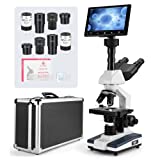 [Research-Grade] Vabiooth Lab Compound Trinocular Microscope 40X-2500X Magnification with 7' LCD Screen 5MP E-Eyepiece, Two-Layer Mechanical Stage for Animal Husbandry, Pet Hospitals, Lab, Farms
