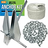 13lb Heavy Boat Anchor Kit Fluke Anchor with Anchor Chain and Boat Anchor Rope Set for 20' - 32' Foot Including Boat Anchors for 21' and 25' Pontoon, Deck, Fishing, and Sail 100FT Rope