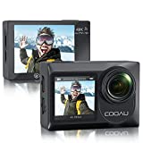 COOAU Sports Action Camera Dual Screen Ultra HD 4K 60FPS 20MP WiFi EIS Touchscreen External Microphone Remote Control Underwater 131 Feet Waterproof Helmet Vlogging Camera with 2x1350mAh Batteries.