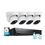 REOLINK 4K Security Camera System, 4pcs H.265 PoE Wired Turret 4K Cameras with Person Vehicle Detection, 4K/8MP 8CH NVR with 2TB HDD for 24-7 Recording, RLK8-820D4-A