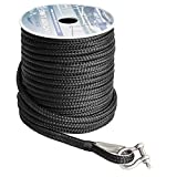 Young Marine Made 3/8 Inch 100FT 150FT Black Nylon Anchor Line Double Braided Anchor Rope/Line with Thimble (3/8' x 100')