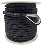Boat Anchor Rope - 150 ft x 1/2 inch - Double Braided Nylon Anchor Line/Boat Rope with 316SS Thimble - Black - Rainier Supply Co