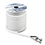 Young Marine Premium Solid Braid MFP Anchor Line Braided Anchor Rope/Line 3/8 Inch 100FT with Stainless Steel Thimble & Shackle (3/8' x 100', White)