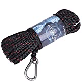 MARINE SYSTEM Made Hollow Braid Anchor Line Polypropylene 1/4 inch 50FT 100FT with Stainless Steel Spring Hook, Black and Red (1/4' x 50')