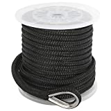 NovelBee 1/2 Inch X 150 Feet Double Braid Nylon Anchor Line with Stainless Steel Thimble and Plastic Chuck (Black)