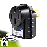HISVICON RV Surge Protector 50 Amp, 50 Amp Male to 50 Amp Female Plug for RV Trailer Camper,125/250 Volt with LED Indicator Light Adapter Circuit Analyzer (AB-28)
