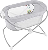 Fisher-Price Soothing View Vibe Bassinet – Hearthstone, folding portable bedside baby crib with calming vibrations and music [Amazon Exclusive]