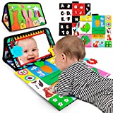 beetoy Tummy Time Baby Floor Mirror Toys with Black and White Pattern, Double High Contrast Play Activity Mat Crinkle Toys Foldable Baby Mirror Development Toys for Newborn Infants